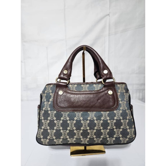 Authentic Céline Vintage Macadam Denim Boogie Handbag Blue/Brown - Picture 1 of 13